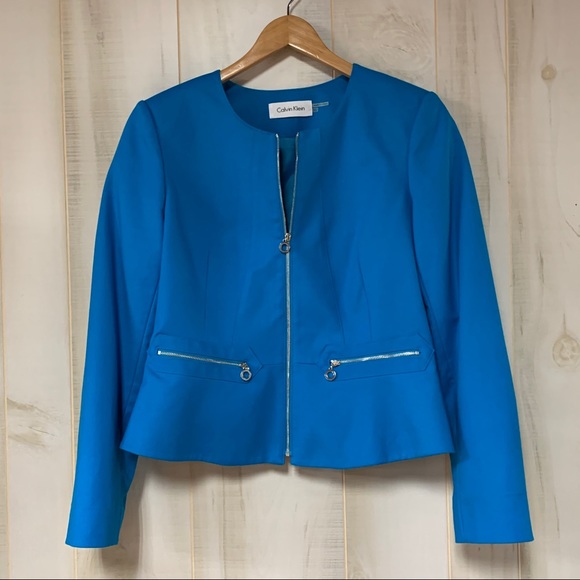 Calvin Klein Blue Zip Front Peplum Back 